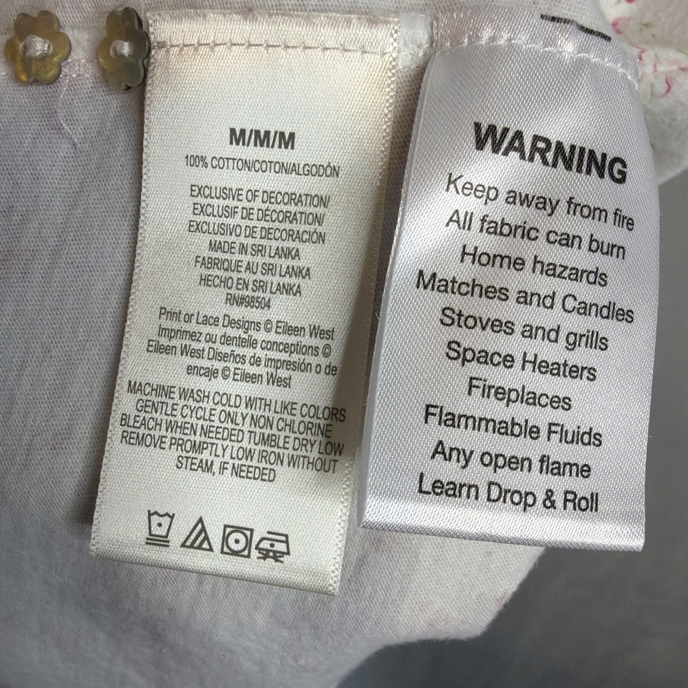 Eileen West Floral Nightgown Womens M White Pink Cottagecore Cotton Sleepwear - Picture 5 of 8